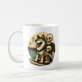 Skelett mit Hund auf einem gespenstischen See Horr Kaffeetasse
