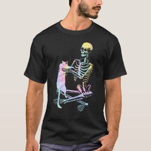 Skelett mit Katze T-Shirt Faules Halloween-Kostüm