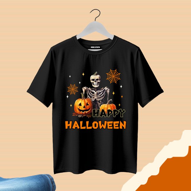 Skelett mit Kürbis T-Shirt (Von Creator hochgeladen)