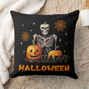 Skelett mit Kürbissen zu Halloween Kissen