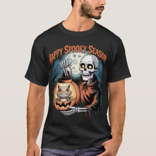Skelett mit Lizard in Pumpkin Lantern T-Shirt