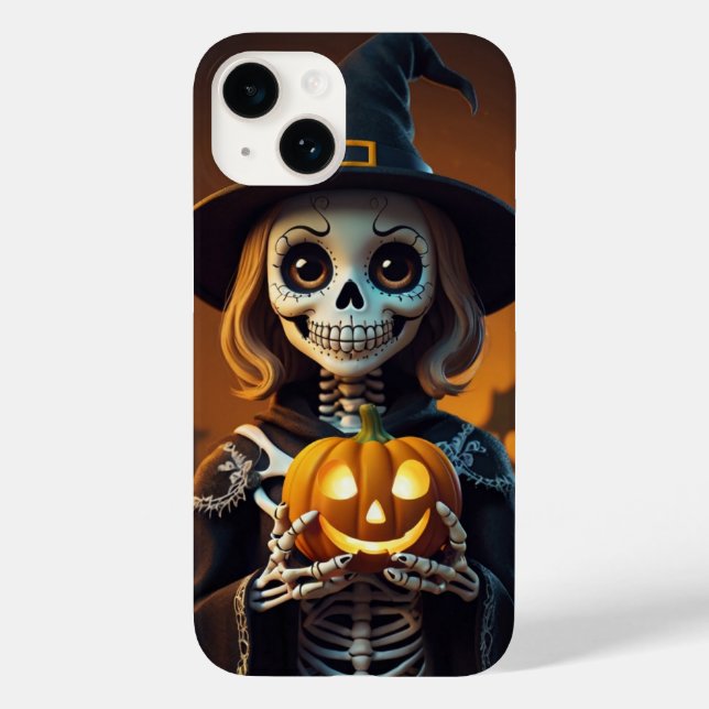 Skelett mit Pumpkin Halloween T-Shirt Case-Mate iPhone 14 Hülle (Rückseite)