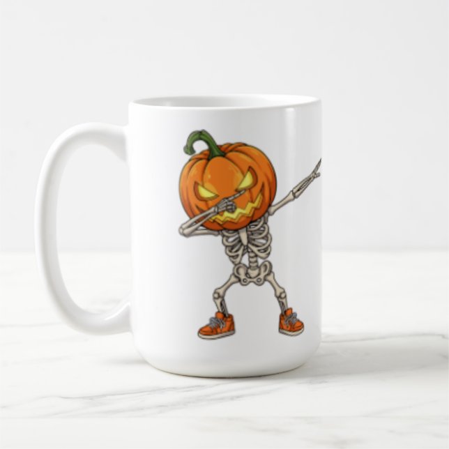 Skelett mit Pumpkin Head Dab Dance Halloween Kaffeetasse (Links)
