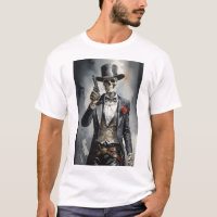 Skelett mit schwarzem Smoking mit Revolver