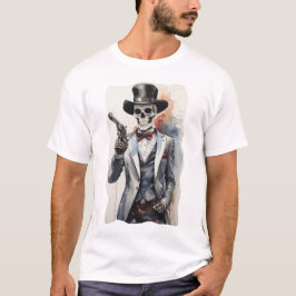Skelett mit Smoking mit Revolver T-Shirt