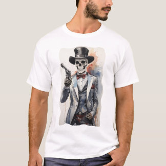 Skelett mit Smoking mit Revolver T-Shirt
