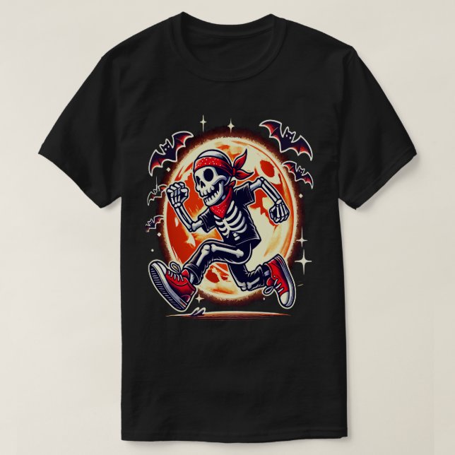 Skelett mit Sneakers laufen - Spooky Halloween T-Shirt (Design vorne)