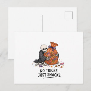 Skelett mit Süßigkeiten-Tasche Lustige Halloween-I Postkarte
