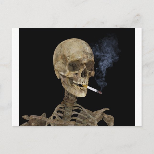 Skelett mit Zigarette Postkarte (Vorderseite)