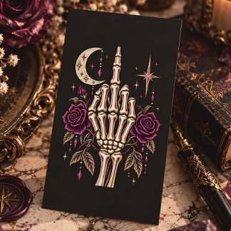 Skelett Mittelfinger Lila Rosen Gothic Visitenkarte