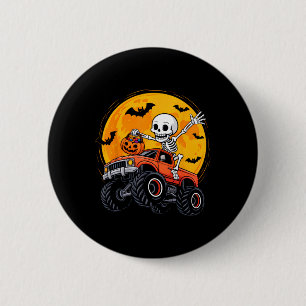 Skelett-Monster-Truck-Mond-Kürbis-Halloween-Jungen Button