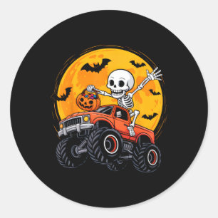 Skelett-Monster-Truck-Mond-Kürbis-Halloween-Jungen Runder Aufkleber