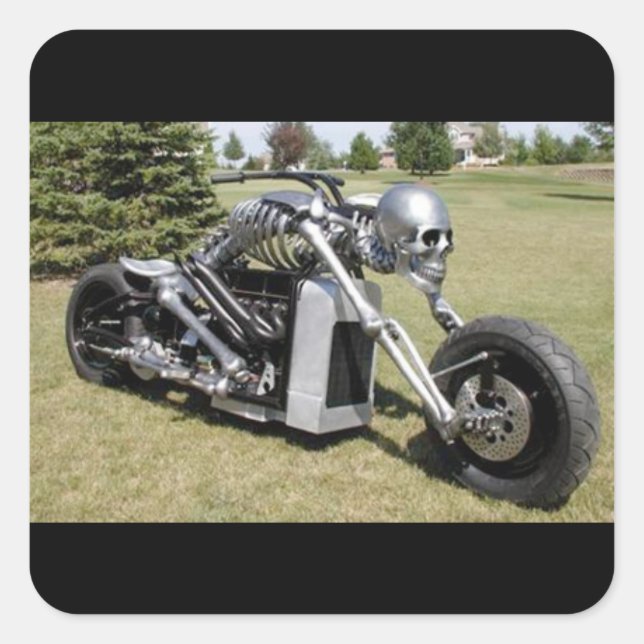 Skelett-Motorradaufkleber Quadratischer Aufkleber (Vorderseite)