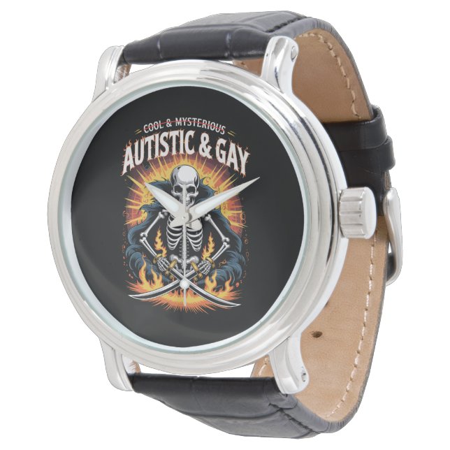 Skelett nicht Cool und mysteriös Autistische Schwu Armbanduhr (Schrägansicht)