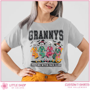Skelett-Omas Ruhe-Hexengesicht-Club Halloween T-Shirt