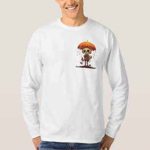 Skelett Orange Schmelzender Regenschirm Halloween T-Shirt