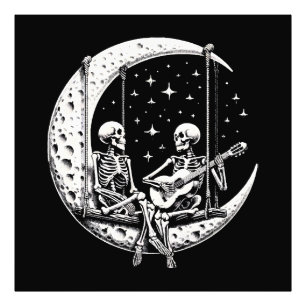 Skelett-Paar-Mond-Gitarre Fotodruck