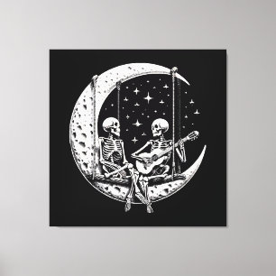 Skelett-Paar-Mond-Gitarre Leinwanddruck