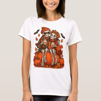 Skelett-Pärchen Pumpkin Spice Herbst Halloween T-Shirt