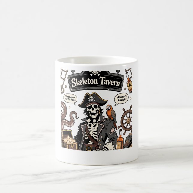 Skelett-Piratenkapitän Vintage-Comic Kaffeetasse (Mittel)