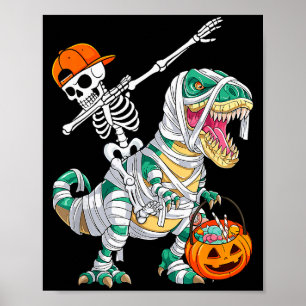 Skelett Reit Tanz Dab Dinosaurier T Rex Halloween Poster