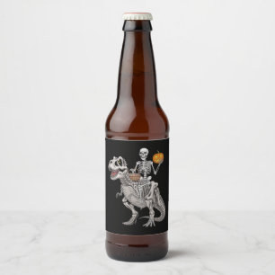 Skelett reitende Mumie Dinosaurier T Rex Halloween Bierflaschenetikett