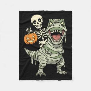 Skelett reitende Mumie Dinosaurier T Rex Halloween Fleecedecke