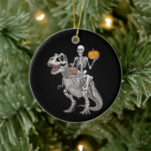 Skelett reitende Mumie Dinosaurier T Rex Halloween Keramik Ornament