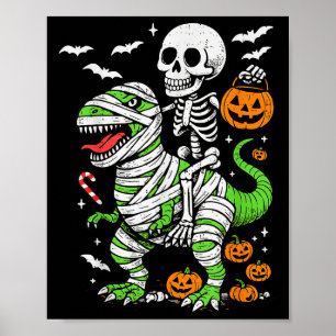 Skelett reitende Mumie Dinosaurier T Rex Halloween Poster