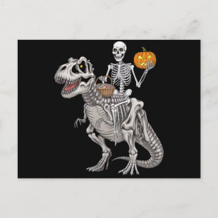 Skelett reitende Mumie Dinosaurier T Rex Halloween Postkarte