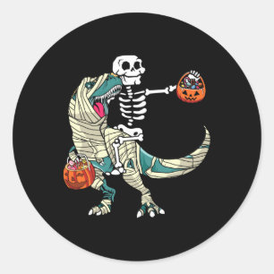 Skelett reitende Mumie Dinosaurier T Rex Halloween Runder Aufkleber