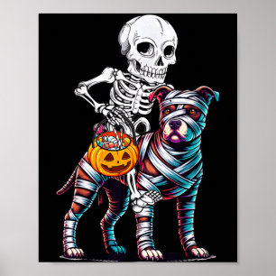 Skelett reitende Mumie Pitbull Hund Halloween Lust Poster