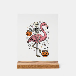 Skelett Reitender Flamingo Halloween Süßigkeiten S Acrylschild