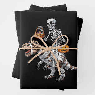 Skelett reitet Mumie Dinosaurier T Rex Halloween S Geschenkpapier Set