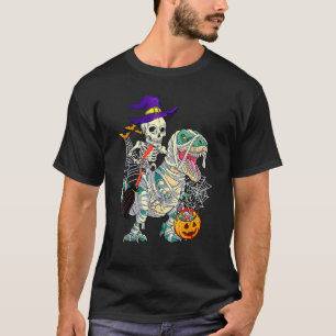 Skelett Reitet Rex Dinosaurier Kürbis Halloween Ki T-Shirt