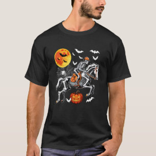 Skelett Reitpferd Halloween Mond Horror Geschnitzt T-Shirt