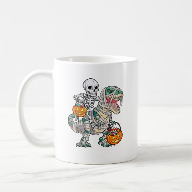 Skelett Riding Mummy Dinosaur Halloween Spaß Kaffeetasse (Links)