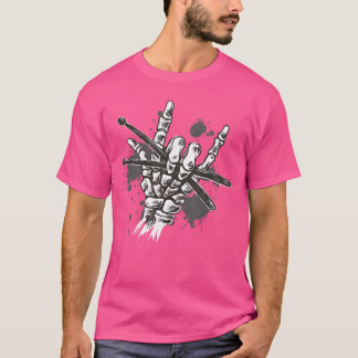 Skelett Rock Handtrommeln Cooler Skelett Drummer T-Shirt