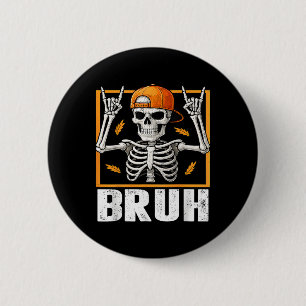 Skelett Rockt Auf Bruh Halloween Für Männer Jungen Button