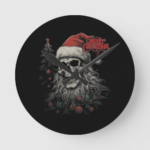Skelett-Schädel Lustiges Frohe Weihnachten Santa P Runde Wanduhr