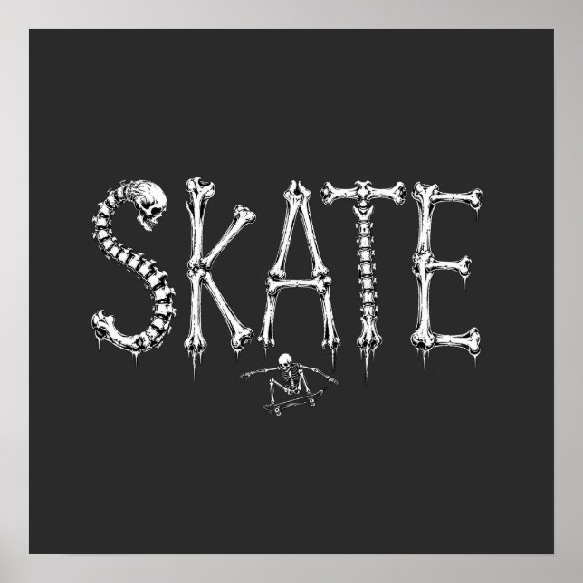 Skelett SKATE Horror Design Poster (Vorne)