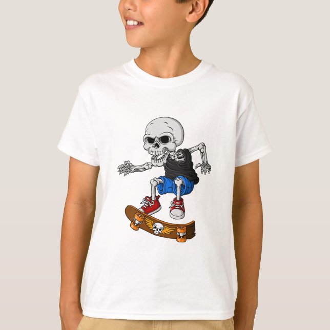 Skelett Skateboard Kinder T-Shirt (Vorderseite)