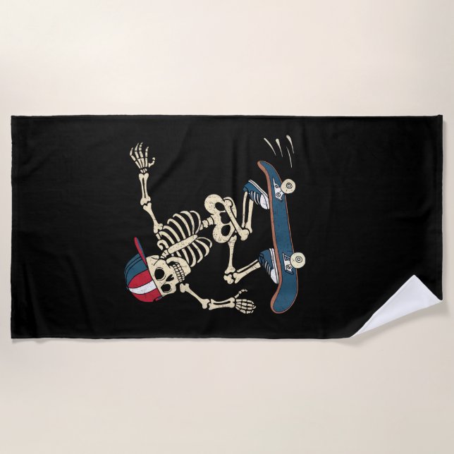 Skelett Skelett Halloween Skateboard Skater Strandtuch (Vorderseite)
