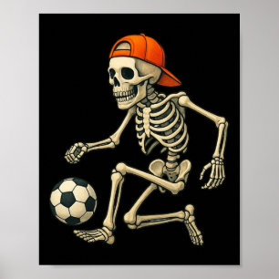 Skelett spielt Fußball Halloween Grafik Poster