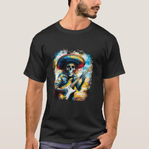 Skelett spielt Gitarre Wasserfarbe Cinco De Mayo T-Shirt