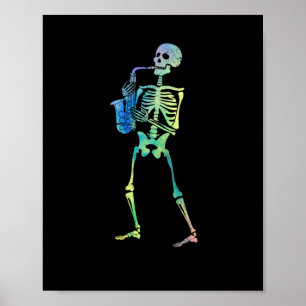 Skelett spielt Saxophon Jazz halloween music Poster