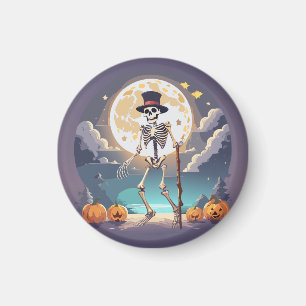 Skelett tanzt unter dem Mond Halloween Magnet