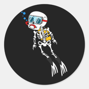 Skelett-Taucher Halloween Unterwasser-Tauchen Runder Aufkleber