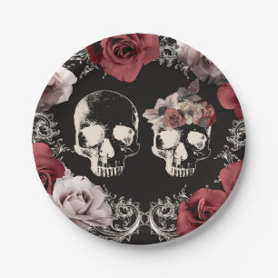 Skelett Totenkopf Mauve Staubige Rose Gothic Hochz Pappteller