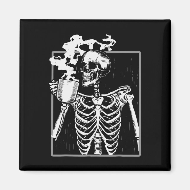 Skelett trinken Kaffee Funny Skull Men Damen Hal Magnet (Vorne)